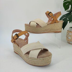 Toms Women's Willow  Beige Canvas Wedge Sandals Size 7
